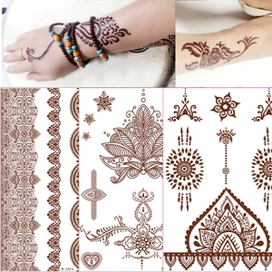 Waterproof henna lace tattoo stickers with reddish brown Indian mandala flower patterns
