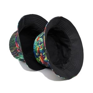 Reversible bucket hat with magic mushroom print for sun protection and outdoor fashion style