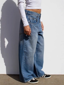 Jean vintage taille haute pour femmes avec jambe droite et coupe large élégante