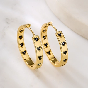 Vintage Heart Hoop Earrings Copper 18K Gold Plated Colorful Zircon Inlay INS Style Jewelry For Women