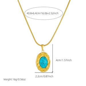 Gold stainless steel snake chain with a retro oval turquoise pendant and size markers