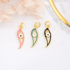 Evil Eye Crescent Moon Horn Pendant 18K Gold Plated Copper Enamel Geometric Charm Women Retro Bohemian Jewelry Accessory