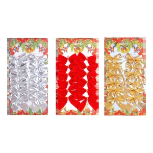 Set of 36 Christmas tree bows in gold, silver, and red metallic finishes for festive decor