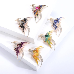Elegant Chinese style phoenix brooches with colorful enamel and sparkling rhinestones