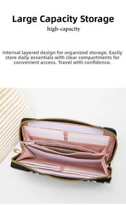 Detailed interior of long wallet showing credit card slots and pink floral lining