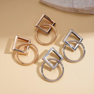 Minimalist geometric square and circle interlocking earrings in gold and silver finish
