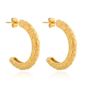 Boucles d'oreilles C en acier inoxydable doré 18K avec finition martelée texturée