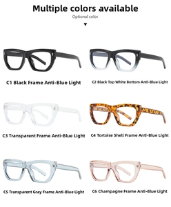 Detail showing six diverse color options for retro blue light blocking glasses frames
