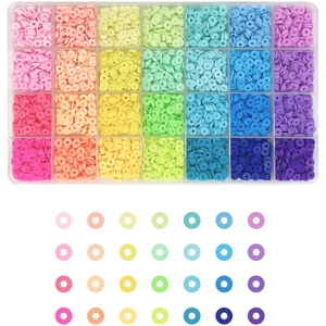 Top view of 28-grid storage box filled with colorful clay beads for DIY bracelet making