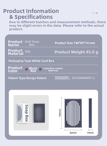Detail of TPR soap dish dimensions 140x82x14mm with grid drainage and non-slip design