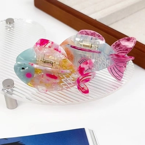 Chic acetate goldfish hair claw clips with marble pink and blue texture for women