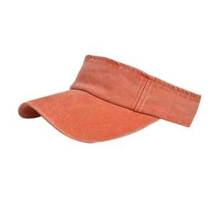 Coral orange washed cotton open-top sun visor hat with adjustable velcro strap