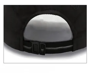 Close-up of the adjustable strap and breathable mesh on this black quick-dry cap