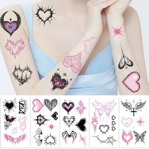 Y2K style waterproof tattoo stickers featuring pink heart and butterfly motifs