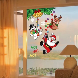 Christmas window static stickers featuring Santa, reindeer, and snowmen for festive glass decor