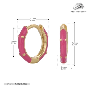 Detailed dimensions of S925 silver hoop earrings with gold plating and rose pink enamel