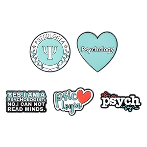 5-piece psychology enamel pin set featuring mint green and black psychologist symbols