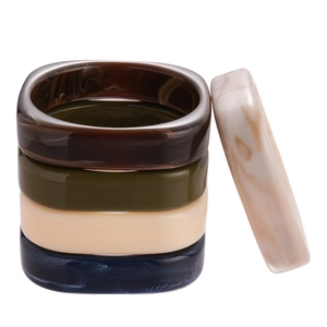 Five-piece vintage resin geometric square bangle set with marble and tortoiseshell patterns