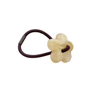 Floral resin hair tie with cream marble flower on brown elastic band for women