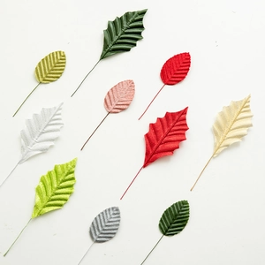 Artificial Christmas Leaves Polyester Fabric Simulation Foliage With Wired Stem For DIY Wreath Crafts Holiday Decor