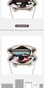 Detailed interior view of large capacity tote bag with functional compartments for iPad