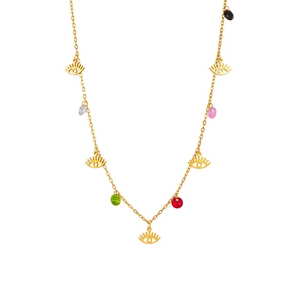 Goldene Evil-Eye-Halskette mit bunten Perlen und ovalen hohlen Anhängern für Damen
