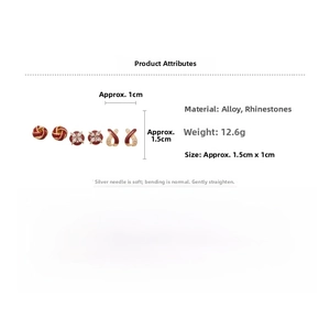 Detailed view of red knot and flower earring set with silver needles and rhinestones
