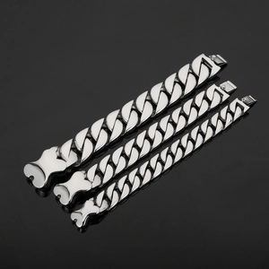Polished silver cuban link chain set with unique bone-shaped buckle for men