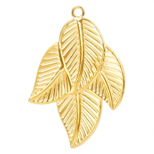 18k gold plated stainless steel leaf pendant featuring intricate texture on white background