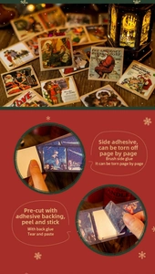 Detail of vintage Christmas stickers with glue binding and easy-to-peel adhesive backing