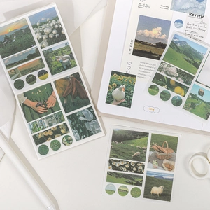 Set d'autocollants paysages naturels pour scrapbooking avec motifs floraux verts
