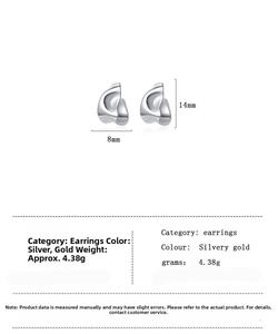 Detailed size specifications for irregular geometric wavy earrings in silver finish