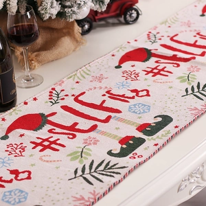 Christmas table runner with gnome jacquard patterns and tassels for holiday table decor