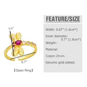 Detailed view of dragonfly ring featuring red gemstone and gold-plated copper craft