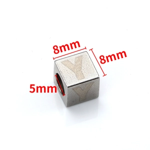 Polished silver stainless steel 8mm square bead with letter Y for DIY jewelry making