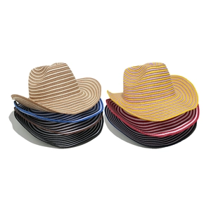 Striped straw Panama cowboy hats in various colors with breathable woven texture