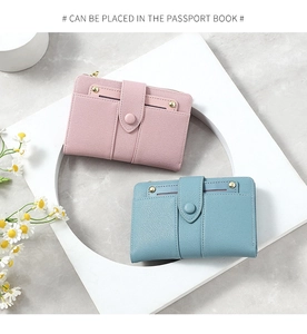 Minimalist short wallet for women in pink and blue PU leather with snap closure and daisy decor