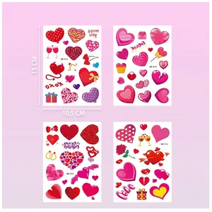 Romantic Valentine heart and rose tattoo stickers set with four unique assorted sheets