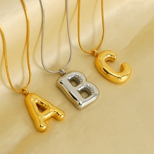 Balloon Letter Pendant Necklace Stainless Steel Gold Plated Bubble Initial Alphabet Snake Chain Jewelry For Women