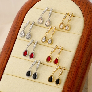 Vintage Teardrop Dangle Earrings Shell Artificial Pearl Crystal Stainless Steel Earring Post Elegant Old Money Jewelry For Women