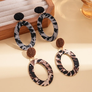 Leopard print oval fabric earrings with sparkling rhinestones and woven ball studs set