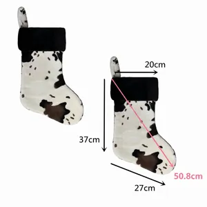 Plush 20-inch cow print Christmas stocking with dimensions 37x20cm for holiday gift bags