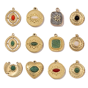 Golden Pendant Charms Stainless Steel Natural Stone Geometric Heart Evil Eye For DIY Jewelry Making Necklace Accessories