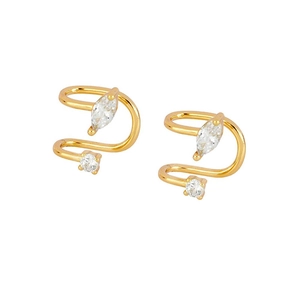 Close-up of double-layer gold ear cuff with marquise and round cubic zirconia stones