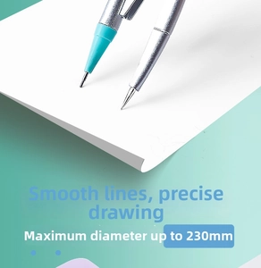 Detail of professional metal compass showing precise 230mm drawing diameter capability