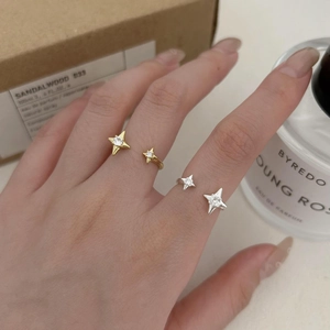 Adjustable sterling silver star rings with zircon stones in gold and silver finish