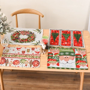 Christmas Placemats Knitted Fabric Table Mats Santa Claus Reindeer Tree Garland Patterns Holiday Dining Decor Rectangular