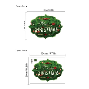 Detailed dimension guide for Merry Christmas wreath wall stickers showing layout and paste size
