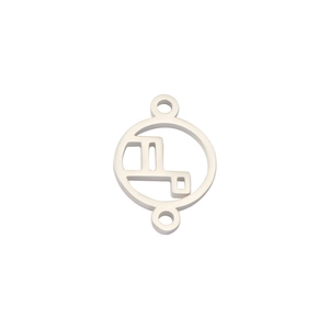Macro detail of silver geometric hollow stainless steel pendant for DIY jewelry