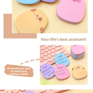 Detailed view of pastel cartoon sticky notes with 60 sheets per pad and cute expressions